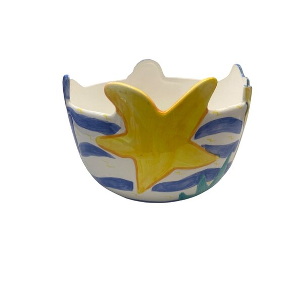 Hand Painted Ceramic Bowl With Sea Life Design - Fish Seahorse & Starfish Vibran - Picture 4 of 7